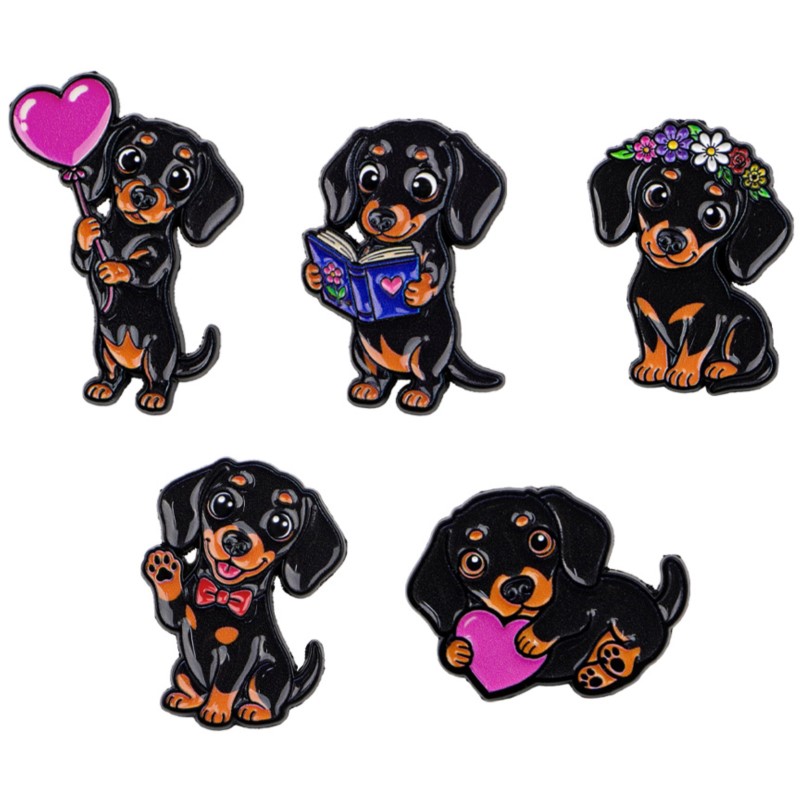 Cosplay Prop Bag - 5 adet Sevimli Dachshund Emaye Pin