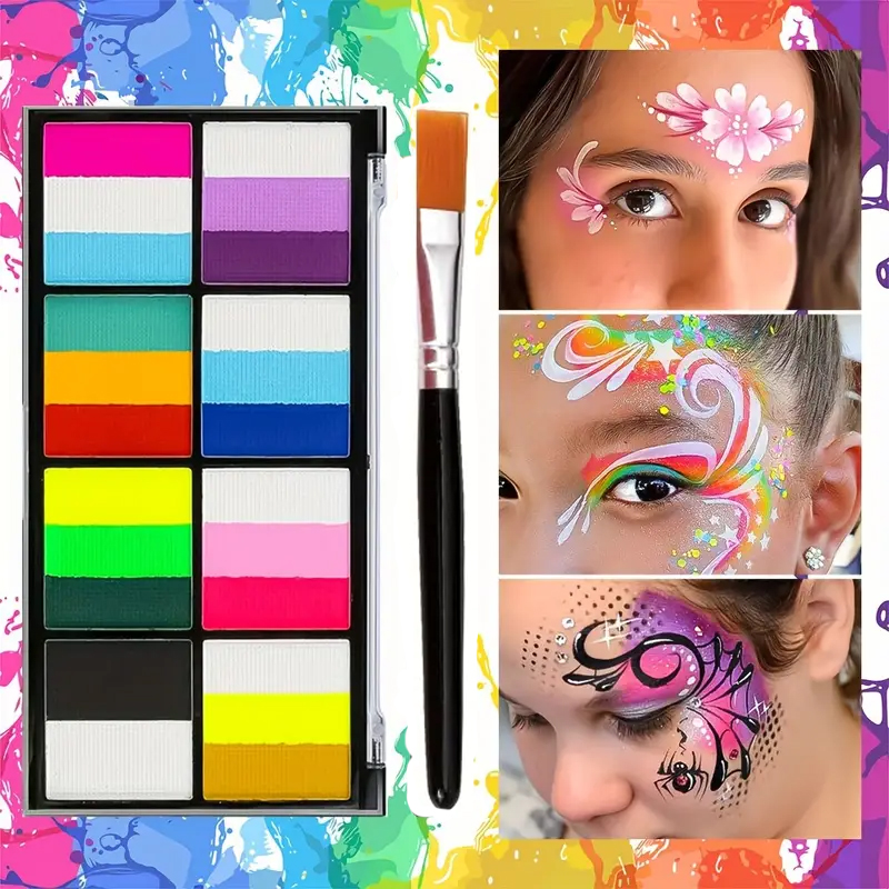 Cosplay Prop Paint - Palet Gökkuşağı Şerit Boya Seti, Fırçalı,